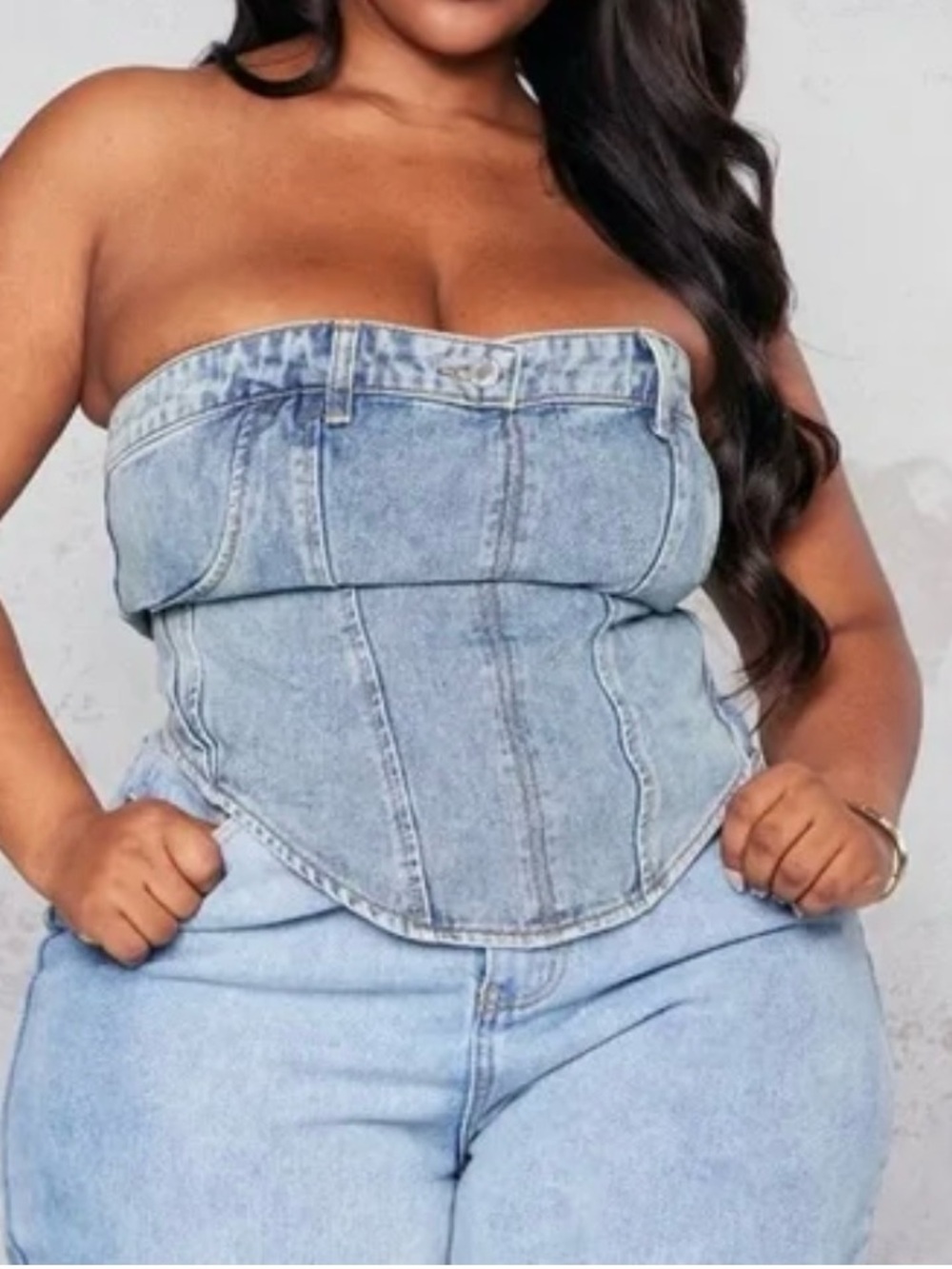 PrettyLittleThing Vintage Light Wash Jean Waistband Denim Corset Size UK 24 NWT